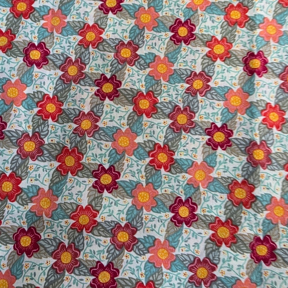 Susan Winget Meadow Song Floral Fabric Red Pink Sage 22in x 42in 0.5 Yard